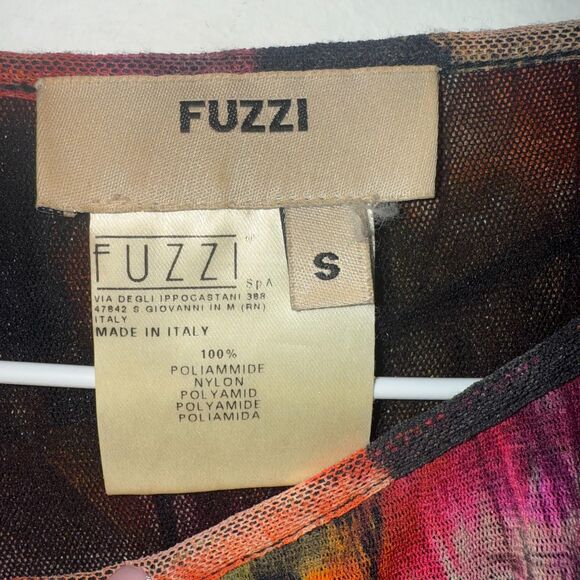 FUZZI Long Sleeve Printed Fitted Tulle Mesh Stretch Dress - Multi S - Picture 4 of 5